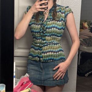 Stylish Blue and Green Women's Top